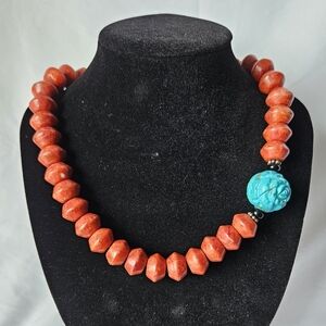 EUC Vintage Coral and Turquoise Beaded Necklace Southwestern Chinese